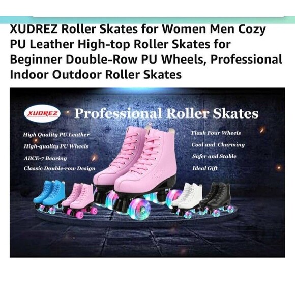 Women's Roller Skates PU Leather High Women's 10 / Men's 8.5 Pink W/flash wheel - Picture 9 of 10
